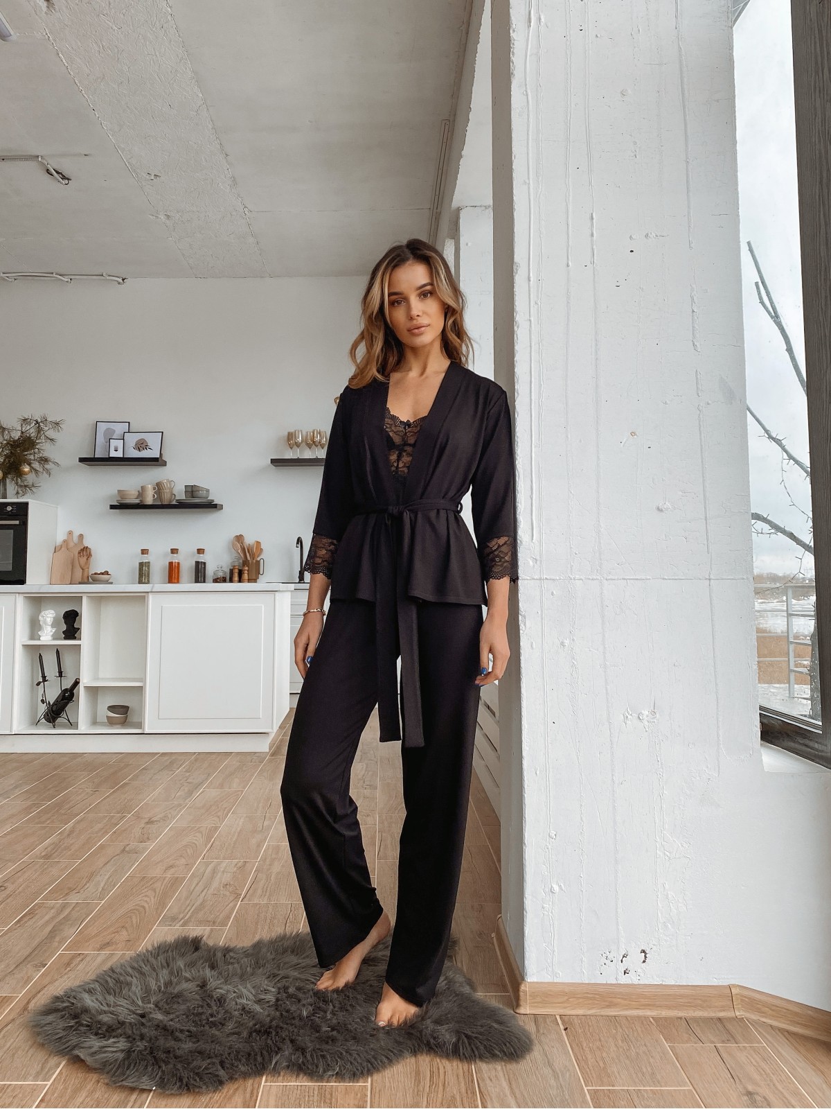 Pajama Set TP-M-4 Czarny Violet Delux