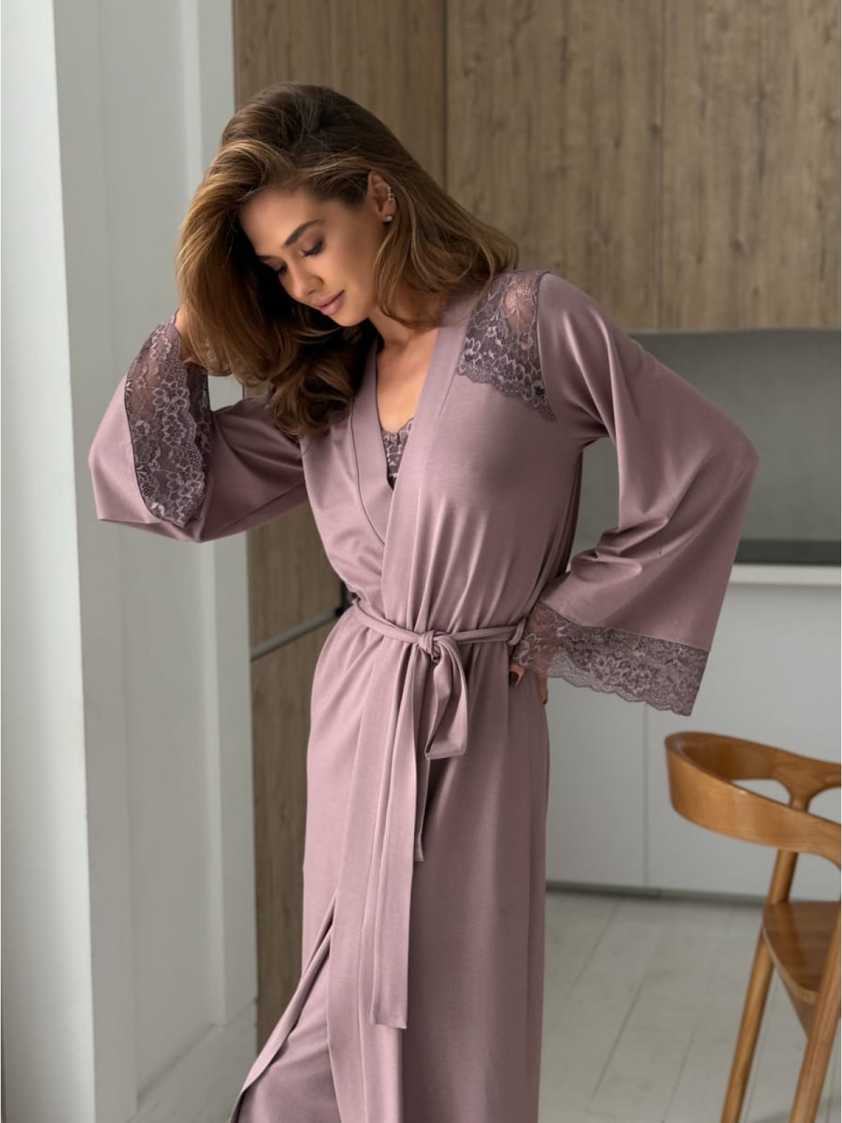 Szlafrok X-M-50 Latte Violet Delux