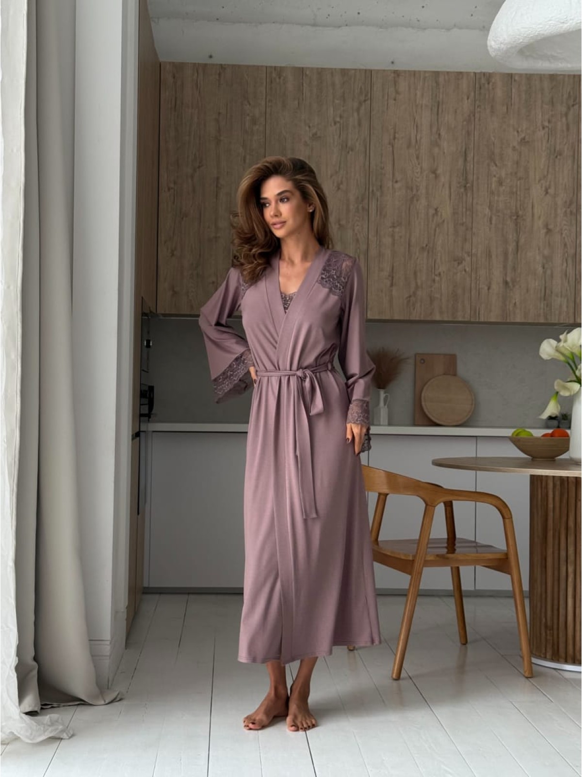 Szlafrok X-M-50 Latte Violet Delux