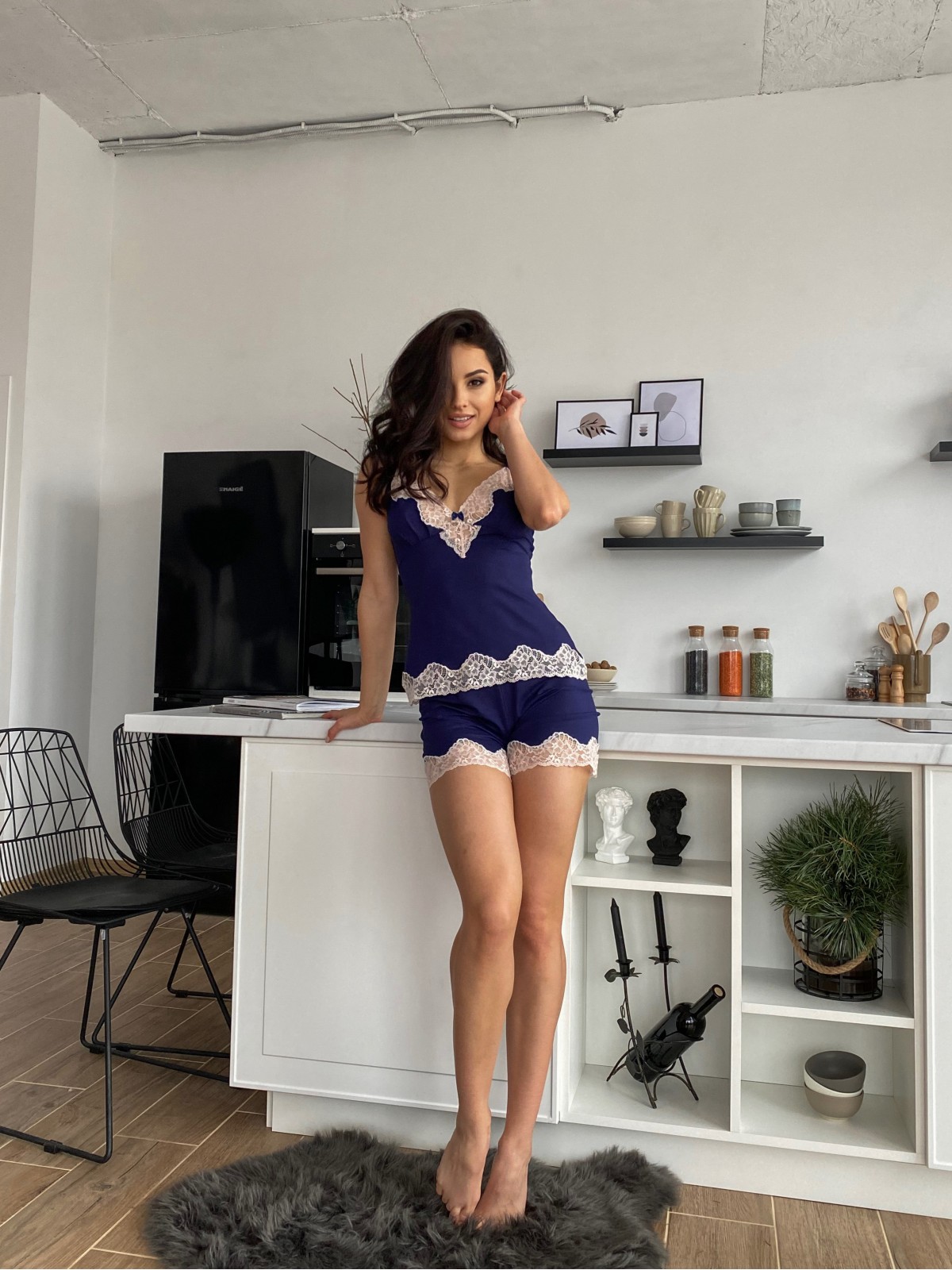 Piżama P-M-63 Granatowy Violet Delux