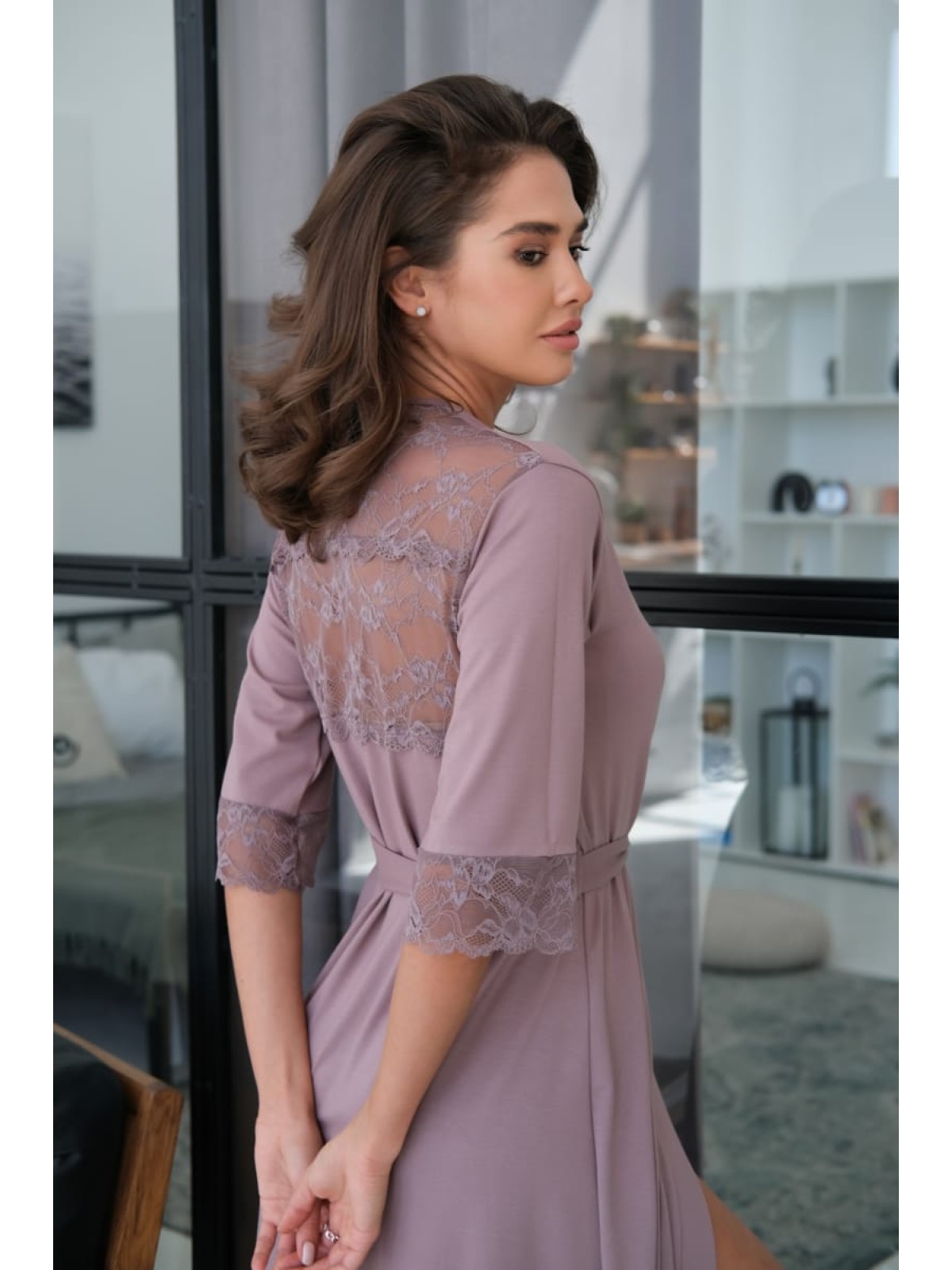 Szlafrok X-M-36 Latte Violet Delux