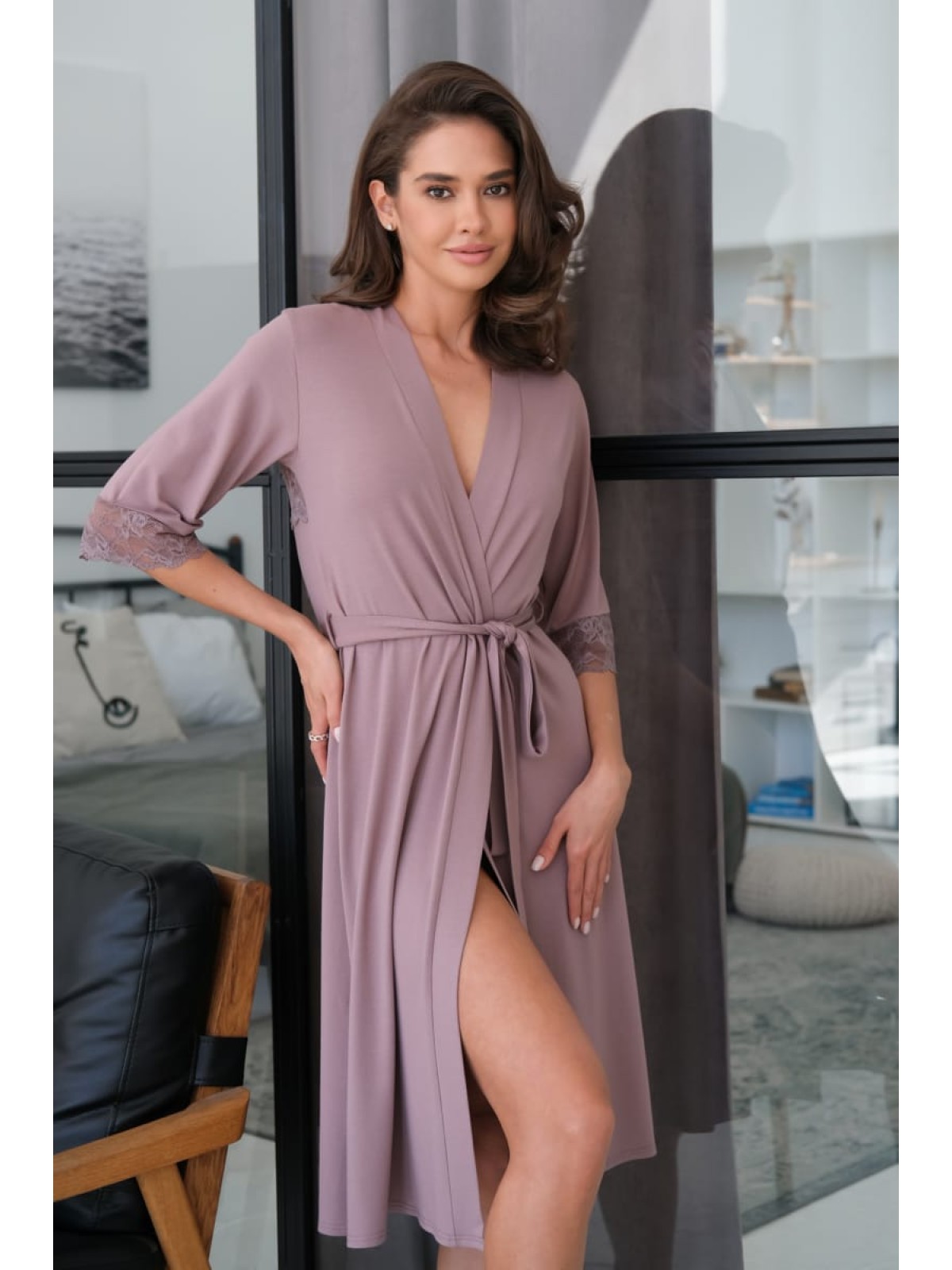 Szlafrok X-M-36 Latte Violet Delux