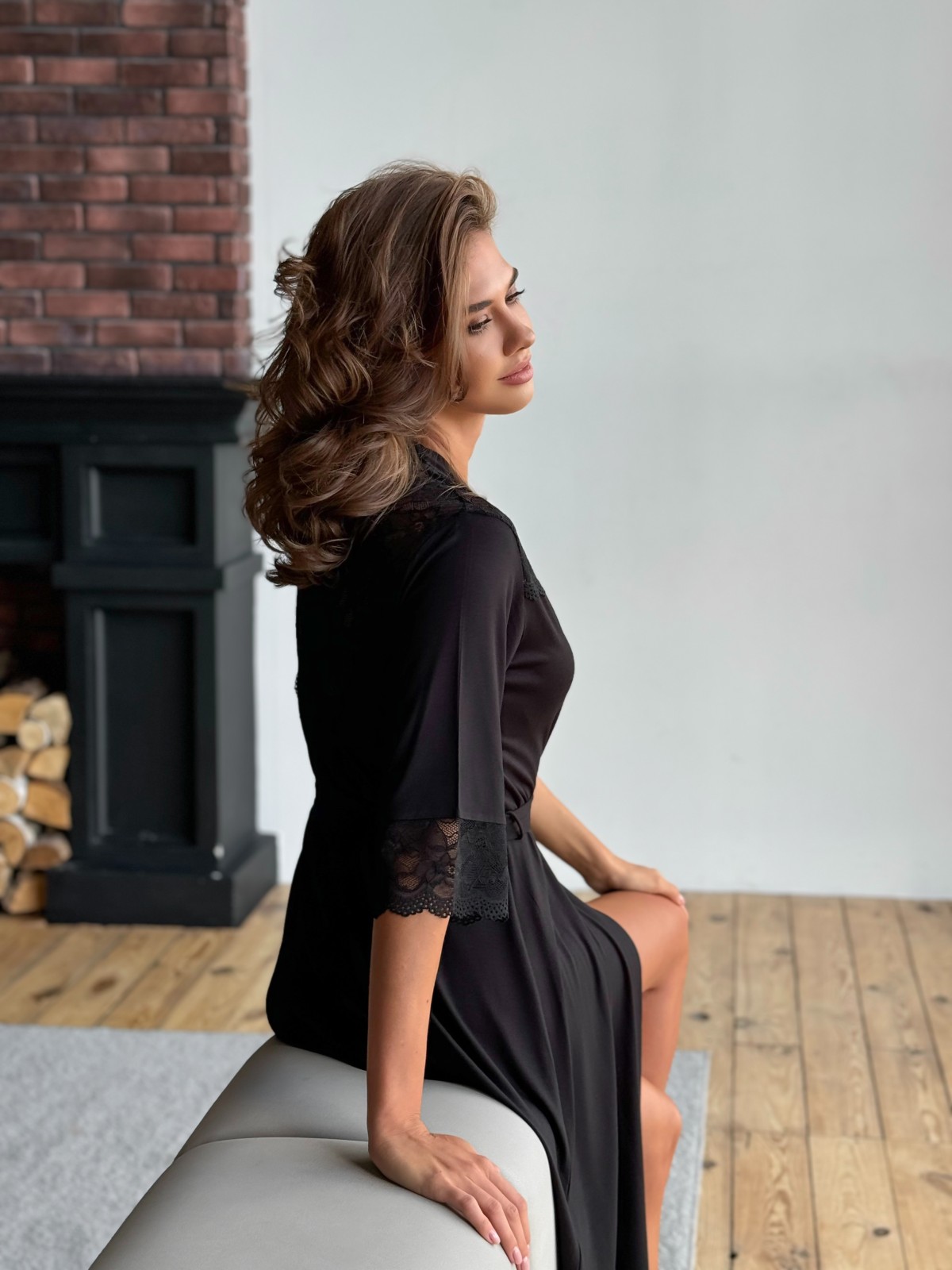 Szlafrok X-M-33 Czarny Violet Delux