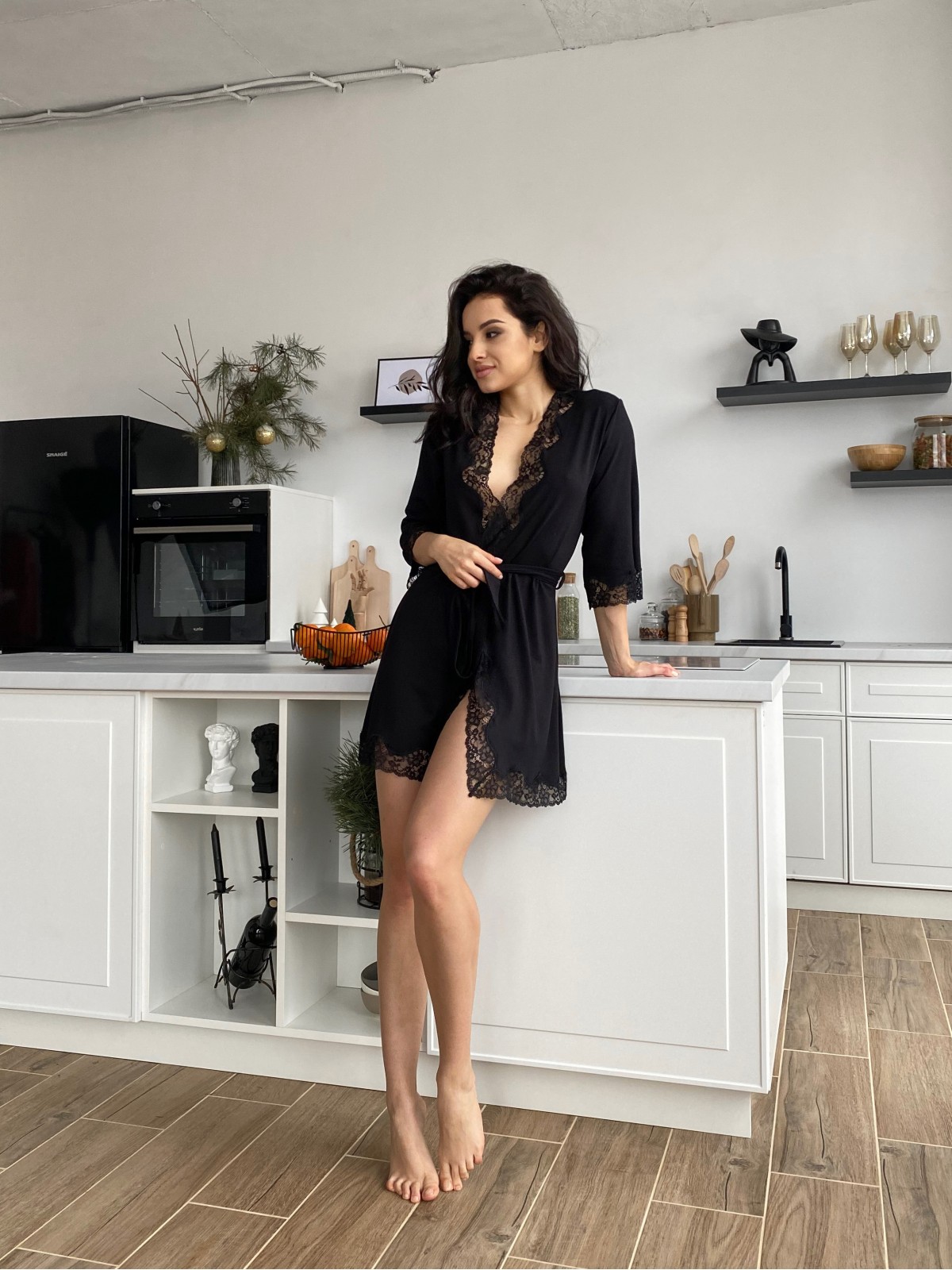 Szlafrok X-M-45 Czarny Violet Delux