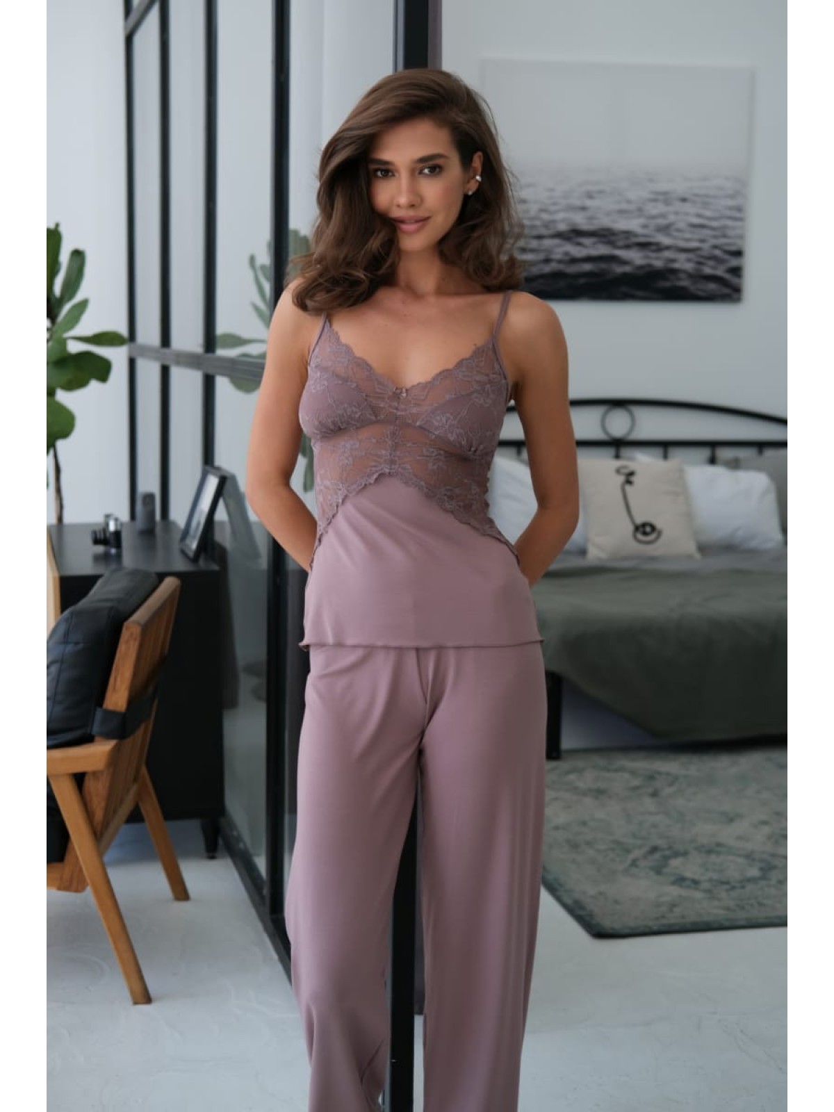 Pajama Set TP-M-4 Latte Violet Delux