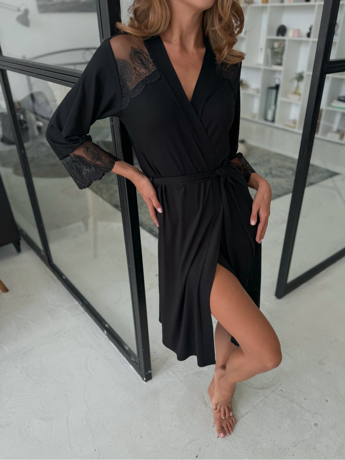 Szlafrok X-M-55 Czarny Violet Delux