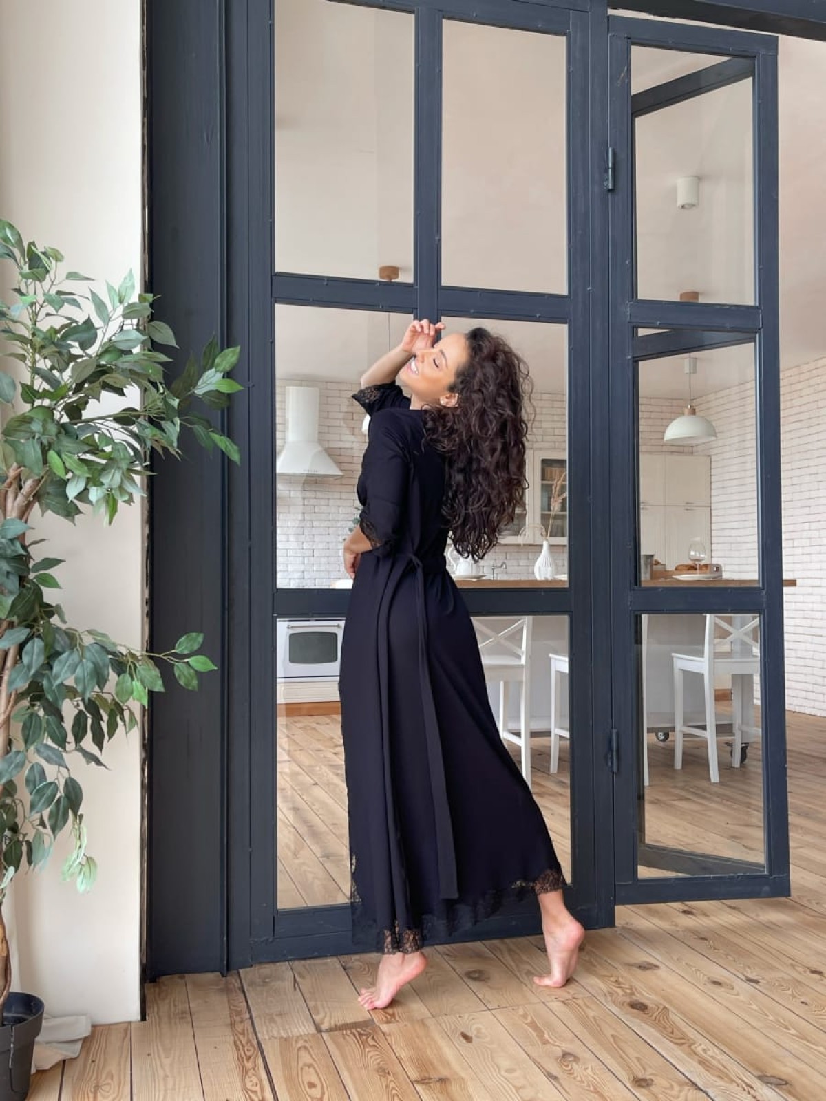 Szlafrok X-M-46 Czarny Violet Delux